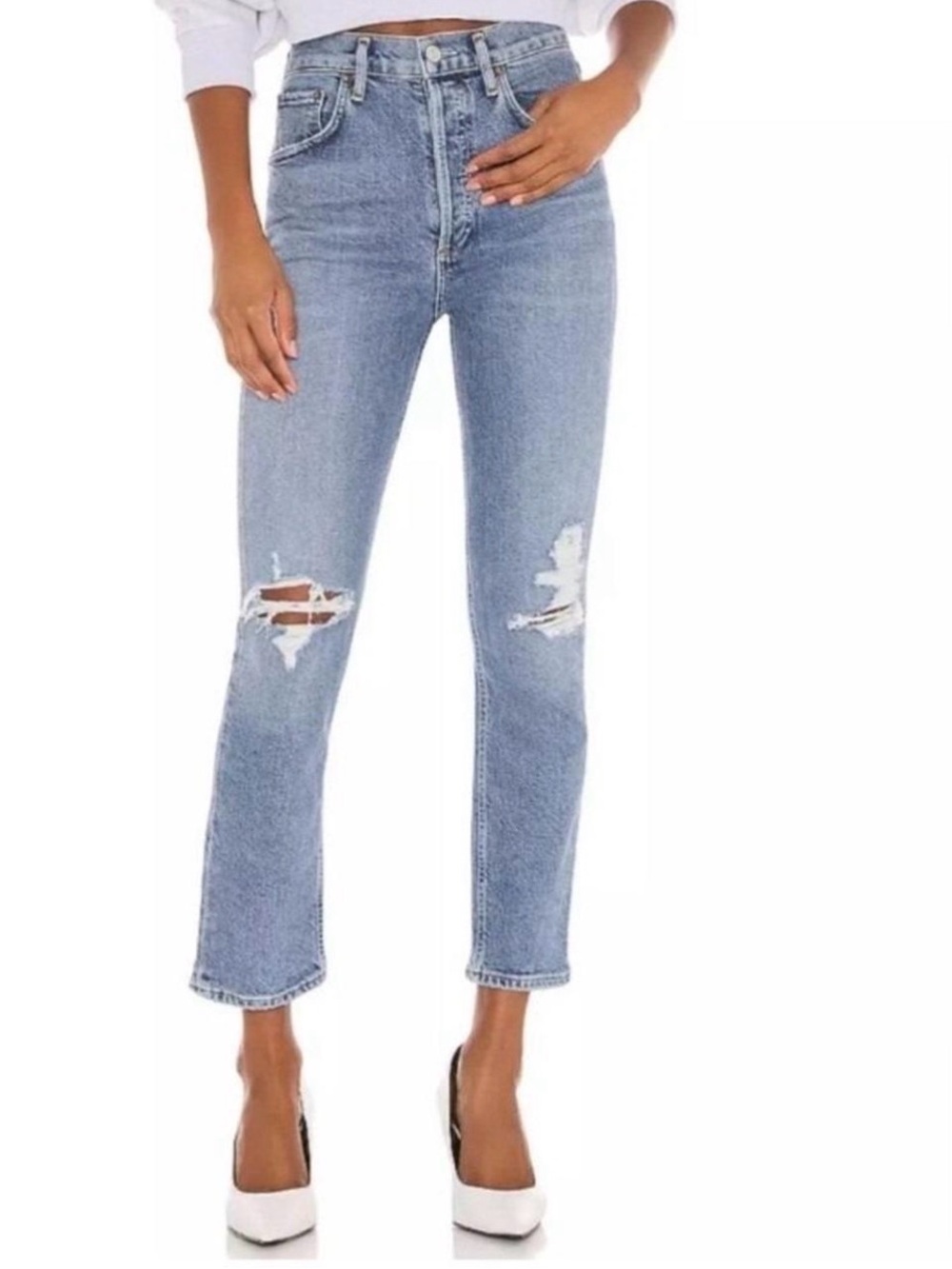 AGOLDE Riley High Rise Straight Crop Distressed Jeans Size 30